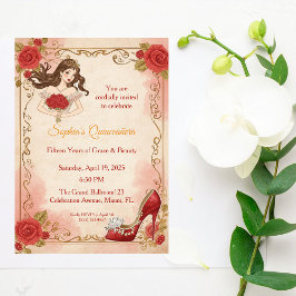 Invitación Quinceanera Vintage Roses Elegant Birthday