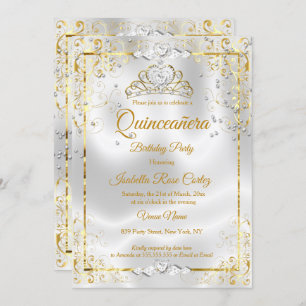 Invitación Quinceanera White Gold Corazón de Diamantes Tiara