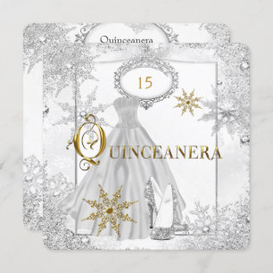 Invitación Quinceanera White Silver Snowflakes Tiara