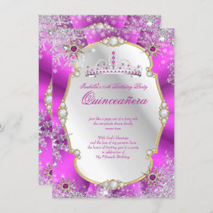 Invitación Quinceanera Winter Wonderland Plata de Oro Calient