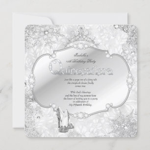 Invitación Quinceanera Winter Wonderland Silver Snowflake B