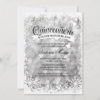 Invitación Quinceanera Winter Wonderland Silver Sparkle