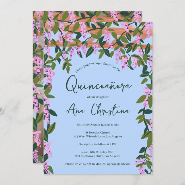 Invitación Quinceañera Wisteria Vines Floral Personalizado Fo (Anverso / Reverso)