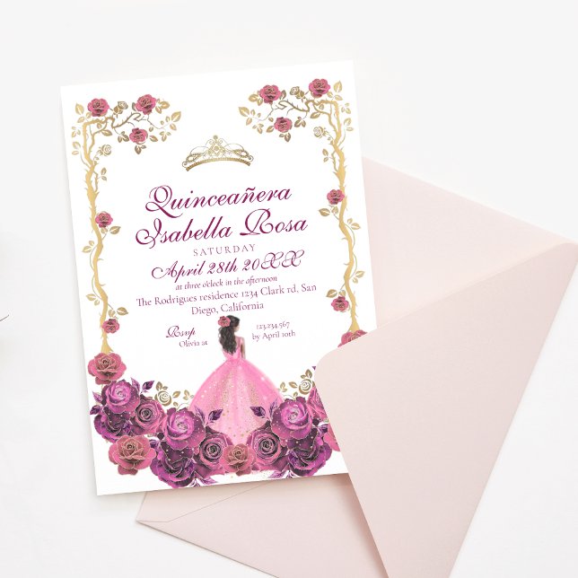 Invitación Quinceanera XV Años Rosa Rubor Rosa y Oro (Subido por el creador)