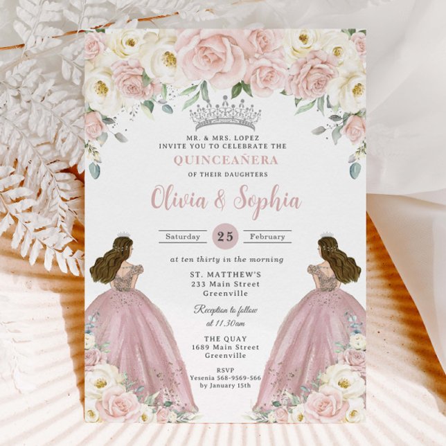 Invitación Quinceañera XV Chicas gemelos florales blancas de  (Subido por el creador)
