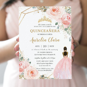 Invitación Quinceañera XV Princesa Marrón Floral Rosa Rubor