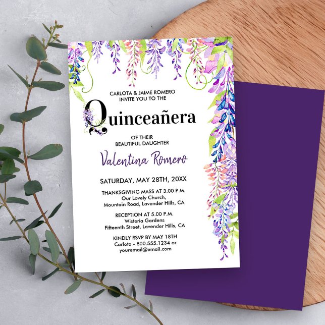 Invitación Quinceanera y Wisteria Floral Púrpura Masiva (Quinceanera and Mass Invitation from my Purple Wisteria Quinceanera Collection
)