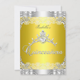 Invitación Quinceanera Yellow Silver Diamante Tiara 15º Fiest