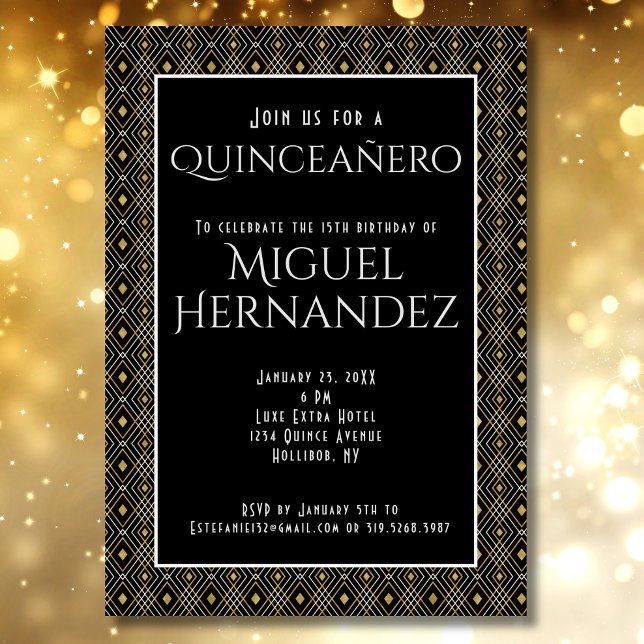 Invitación Quinceañero Elegante Art Deco Mexicano 15 cumpleañ (Subido por el creador)