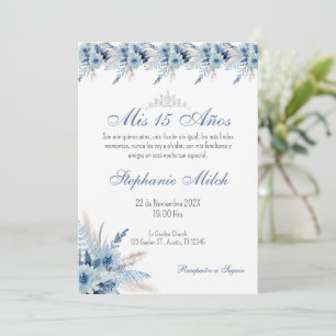 Invitación Quincenera en Floral Azul Española