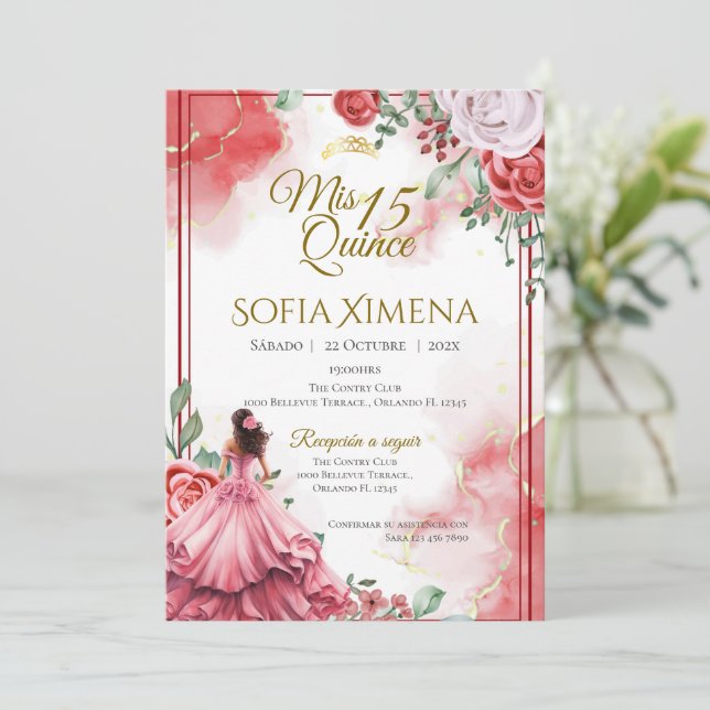 Invitación Quincenera Invitation in Spanish Boho (Anverso de pie)