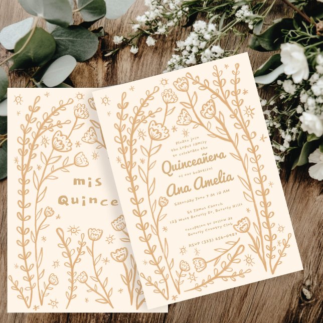 Invitación Quineañera 15.ª BDay Personalizado de vinos floral (Quineañera 15th BDay Whimsical Floral Vines Custom Invitation
)