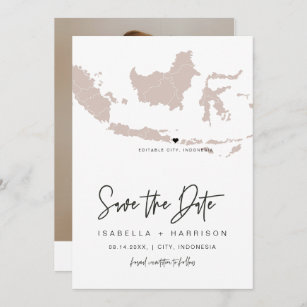 Invitación QUINN INDONESIA Rubor Mapa rosa Foto Guardar fecha