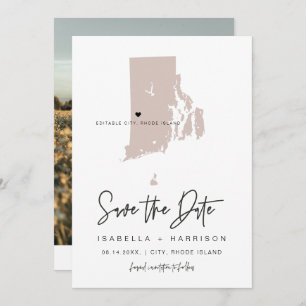Invitación QUINN RHODE ISLAND Rubor Map Photo Save the Date