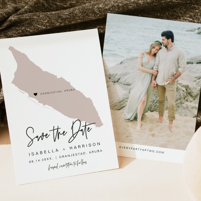 Invitación Quinn Rubor Pink Aruba Map Photo Save the Date (Subido por el creador)