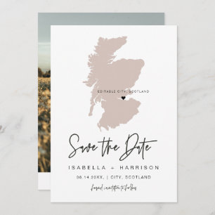 Invitación QUINN SCOTLAND Rubor Pink Map Photo Save the Date