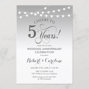 Invitación Quinto aniversario Boda - Blanco plateado