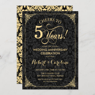 Invitación Quinto aniversario Boda - Damasco negro de oro