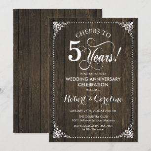 Invitación Quinto aniversario Boda - Madera