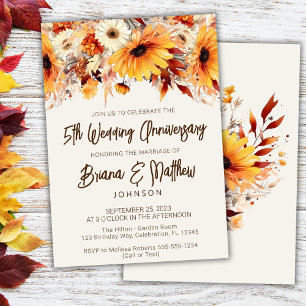 Invitación Quinto Aniversario del Boda de Fall Floral Beige