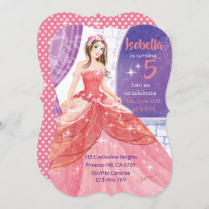 Invitación Quinto cumpleaños, actividad de la princesa rosa