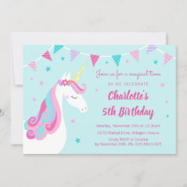 Invitación Quinto cumpleaños de la unicornio arcoíris singula