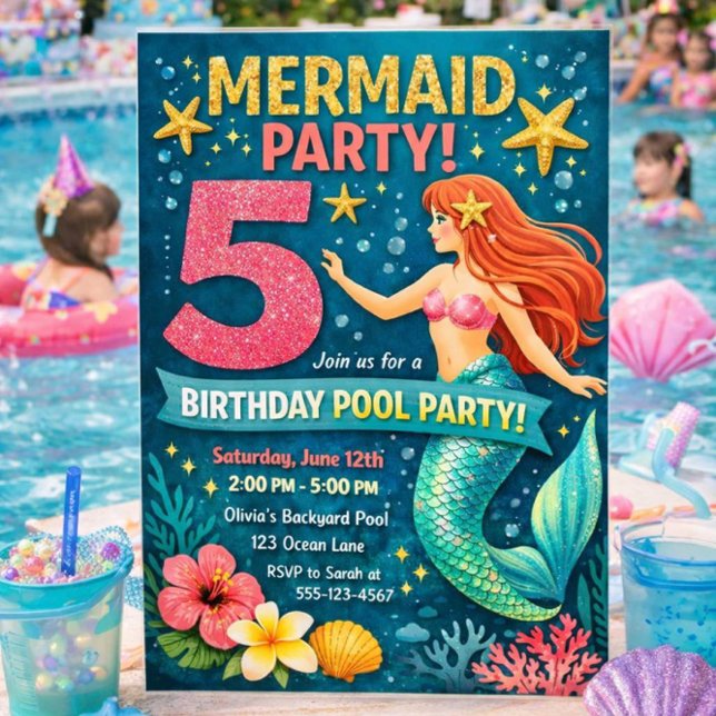 Invitación quinto cumpleaños de Sirena Azul (Subido por el creador)