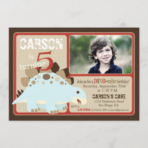 Invitación Quinto cumpleaños de Stegosaurus Dinosaur