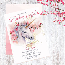 Invitación Quinto cumpleaños del místico Chica floral Unicorn