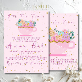 Invitación Quinto cumpleaños Fiesta de té elegante y dulce cu