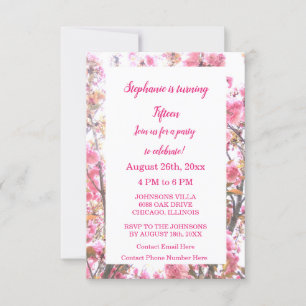Invitación Quinto cumpleaños Flor de cerezo rosa Quinceanera