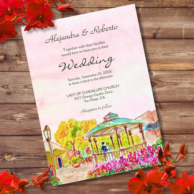 Invitación Quiosco acuarela con Boda floríino del México anti (Subido por el creador)