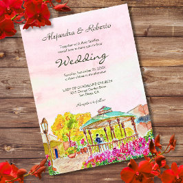 Invitación Quiosco de Acuarela con Florales Boda en el Viejo
