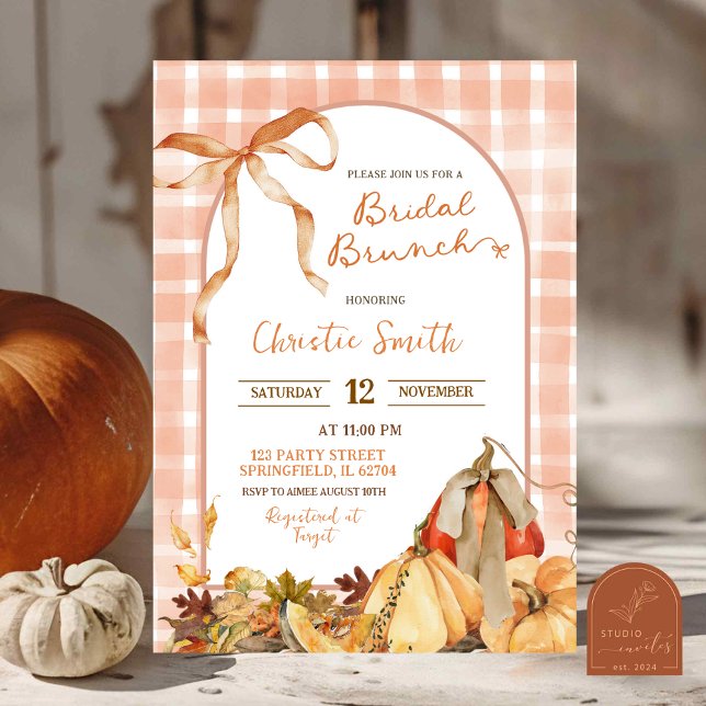 Invitación Quirk Gingham Plaid Bow Pumpkin Bridal Brunch (Subido por el creador)