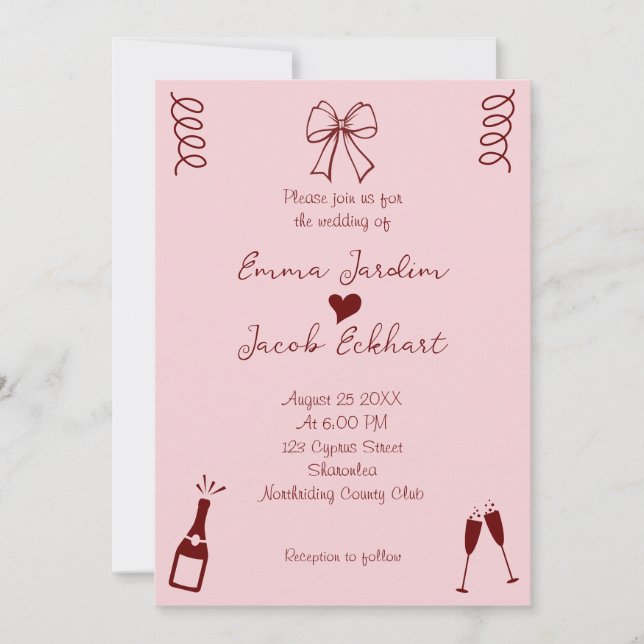 Invitación Quirky caprichoso y caprichoso Boda rosado (Anverso)