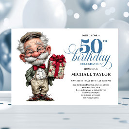 Invitación Quirky Cartoon Man 50th Birthday Humor Invite