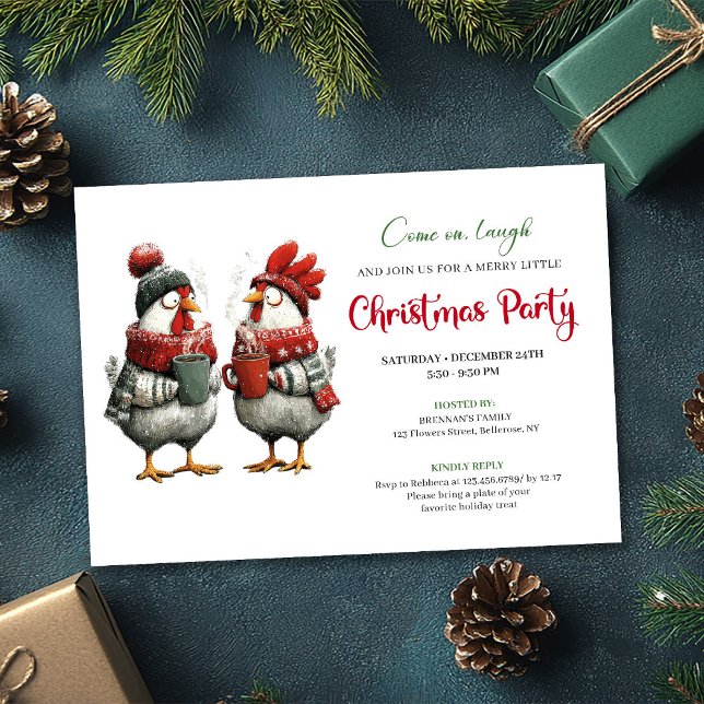 Invitación Quirky Chickens Festive Editable Christmas Invite (Quirky Chickens Festive Editable Christmas Invite)