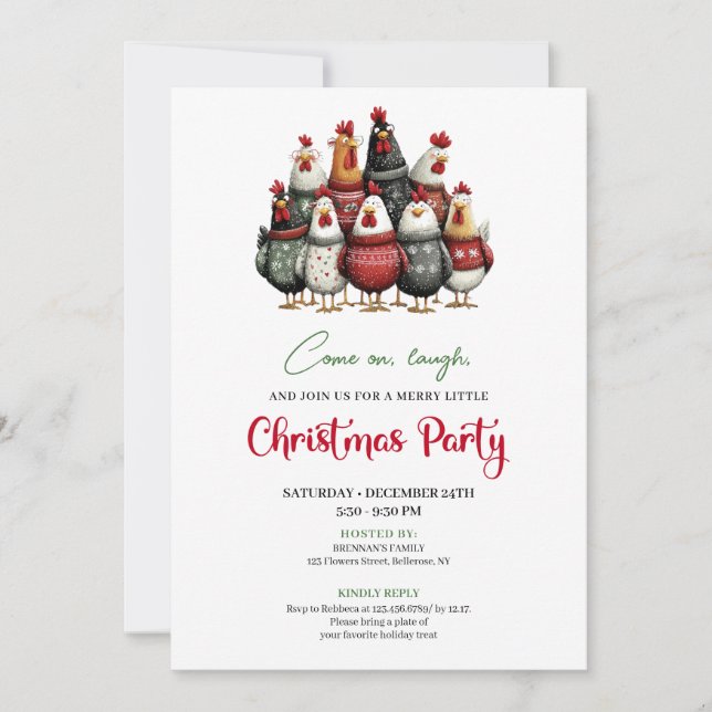 Invitación Quirky Chickens Funny Holiday Celebration Invite (Anverso)