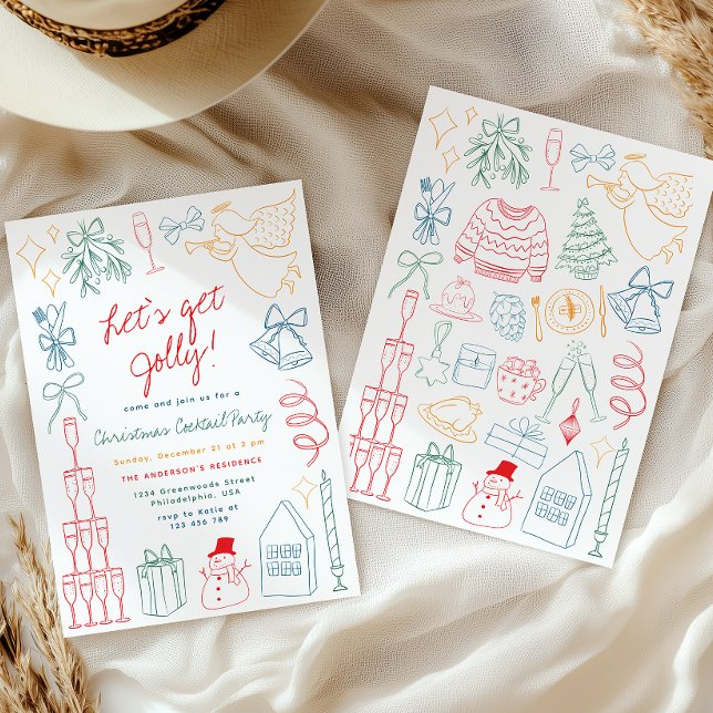 Invitación Quirky Colorful Christmas Cocktail Party Doodle (Subido por el creador)