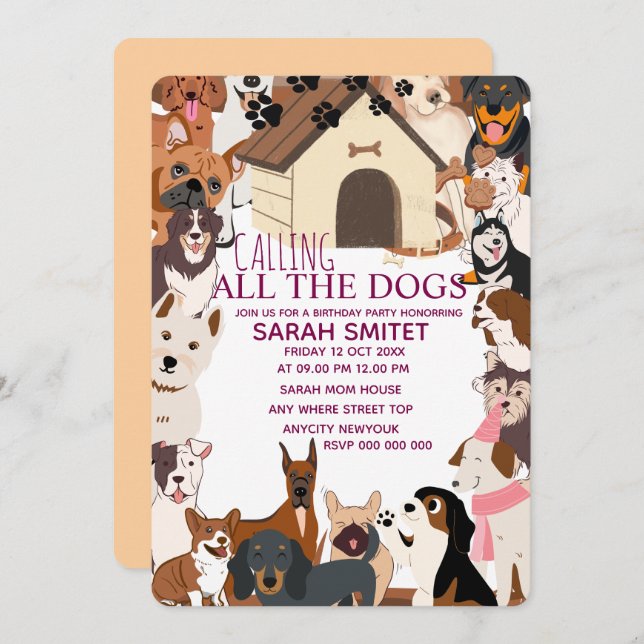 Invitación Quirky Dog Birthday Pawty Invitación| Let's Pawty (Anverso / Reverso)