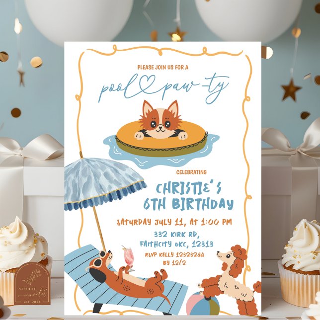 Invitación Quirky Dog Pool Paw-ty cumpleaños (Subido por el creador)