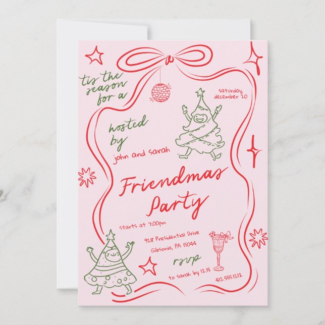Invitación Quirky Doodle Christmas Friendmas Party Invitation (Anverso)