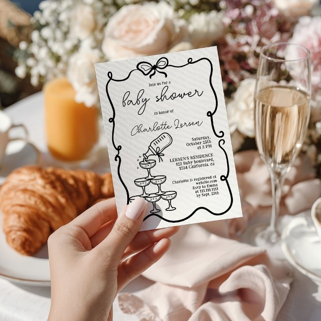 Invitación Quirky Drinks Tower Coquette Bow Baby Shower (Quirky Drinks Tower Coquette Bow Baby Shower Invitation)