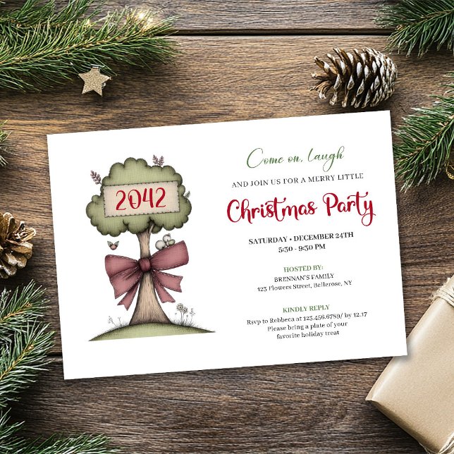 Invitación Quirky festive tree watercolor holiday invitation (Quirky festive tree watercolor holiday invitation)