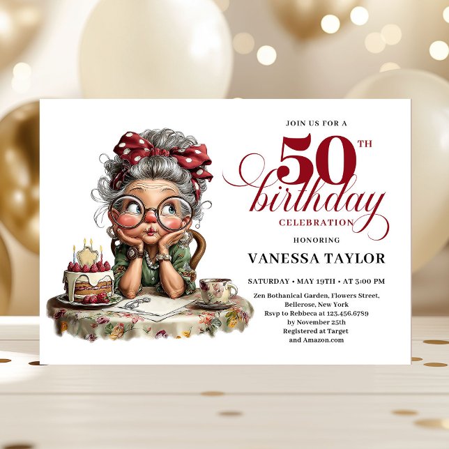 Invitación Quirky fifty celebration funny birthday lady (Quirky fifty celebration invite funny birthday lady)