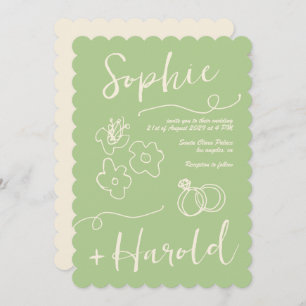 Invitación Quirky francés Doodle Flowers Retro Boda francés