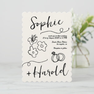 Invitación Quirky francés Doodle Flowers Retro Boda francés