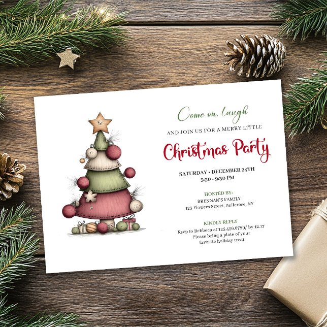 Invitación Quirky hand drawn tree festive holiday invitation (Quirky hand drawn tree festive holiday invitation)