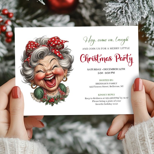 Invitación Quirky Holiday Grandma Fun Christmas Party Invite (Quirky Holiday Grandma Fun Christmas Party Invite)