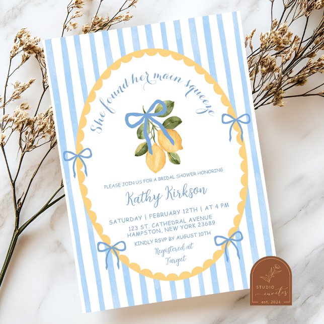 Invitación Quirky Ilustracion Blue Bow Lemon Bridal italiano (Subido por el creador)